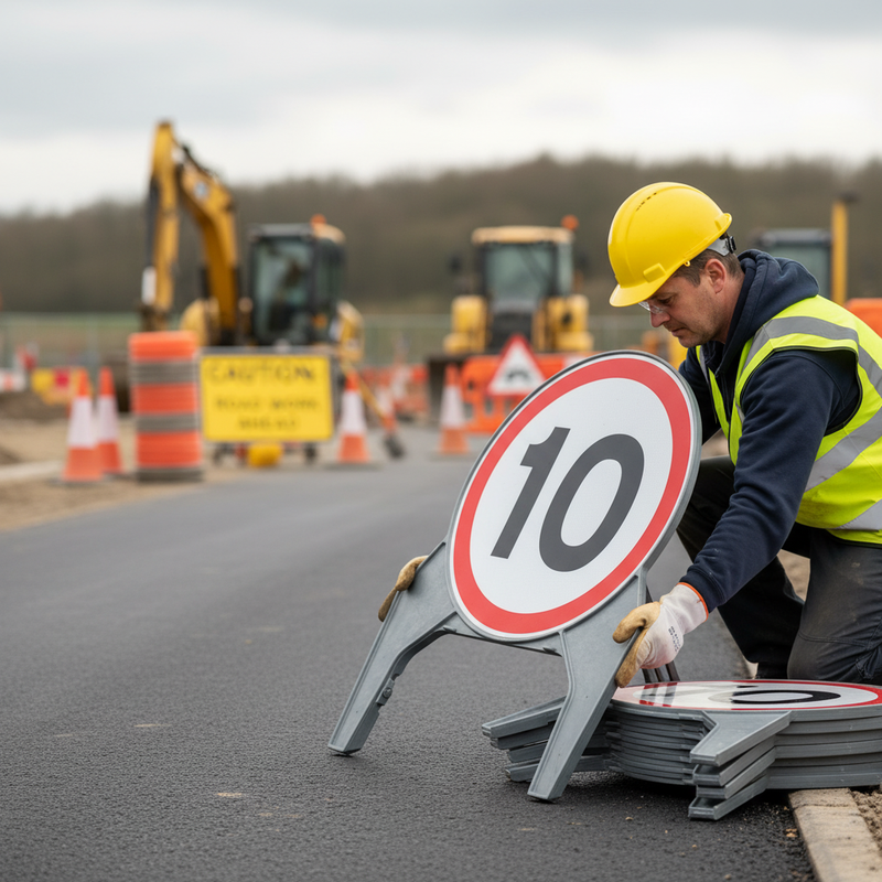 Dim Gray Premium 10mph 750mm Q-Sign for Road Safety Management