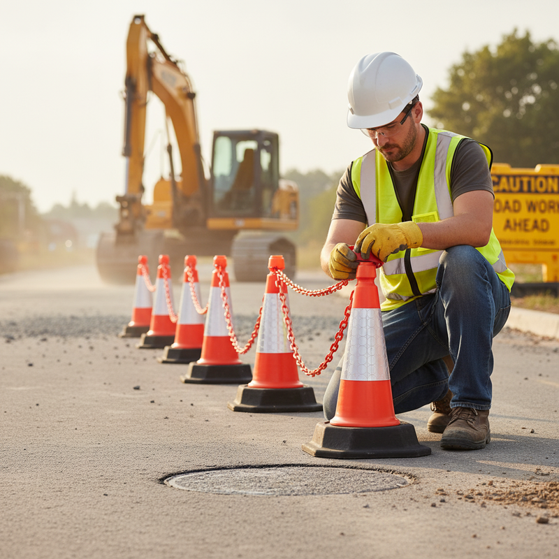 Rosy Brown Premium Cone Chain Barrier Kit - 5 x 500mm Road Cones, Chains & Holders