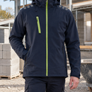 Dark Navy Blue/Hi-Vis Yellow Hooded Soft Shell Work Coat