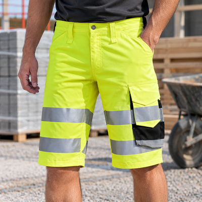 Hi-Vis Yellow/Black Class 1 Flexible Work Shorts EN ISO 20471