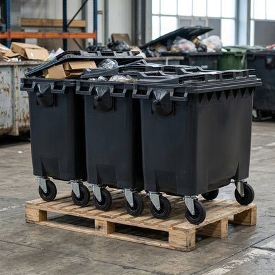3x 660 Litre 4-Wheeled Waste Bins on Pallet