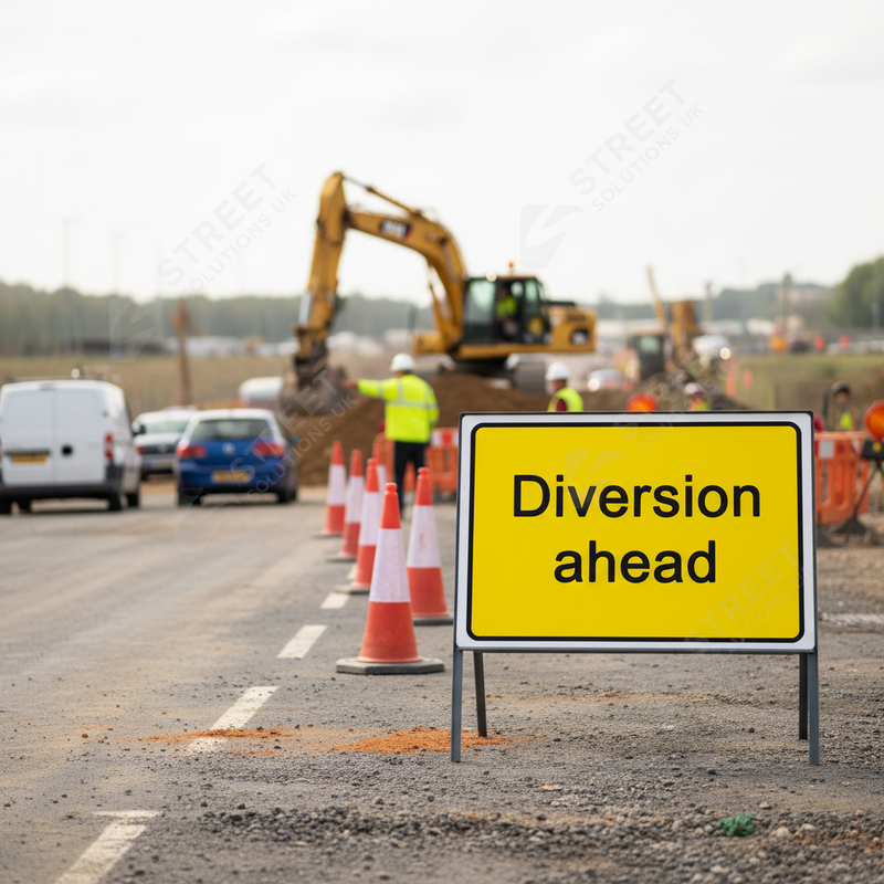 Light Gray Premium Diversion Ahead Metal Sign Face 2702b - 1050 x 750mm