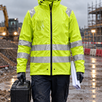 High Visibility PU Rain Jacket with Welded Seams - Hi-Vis Yellow/Navy
