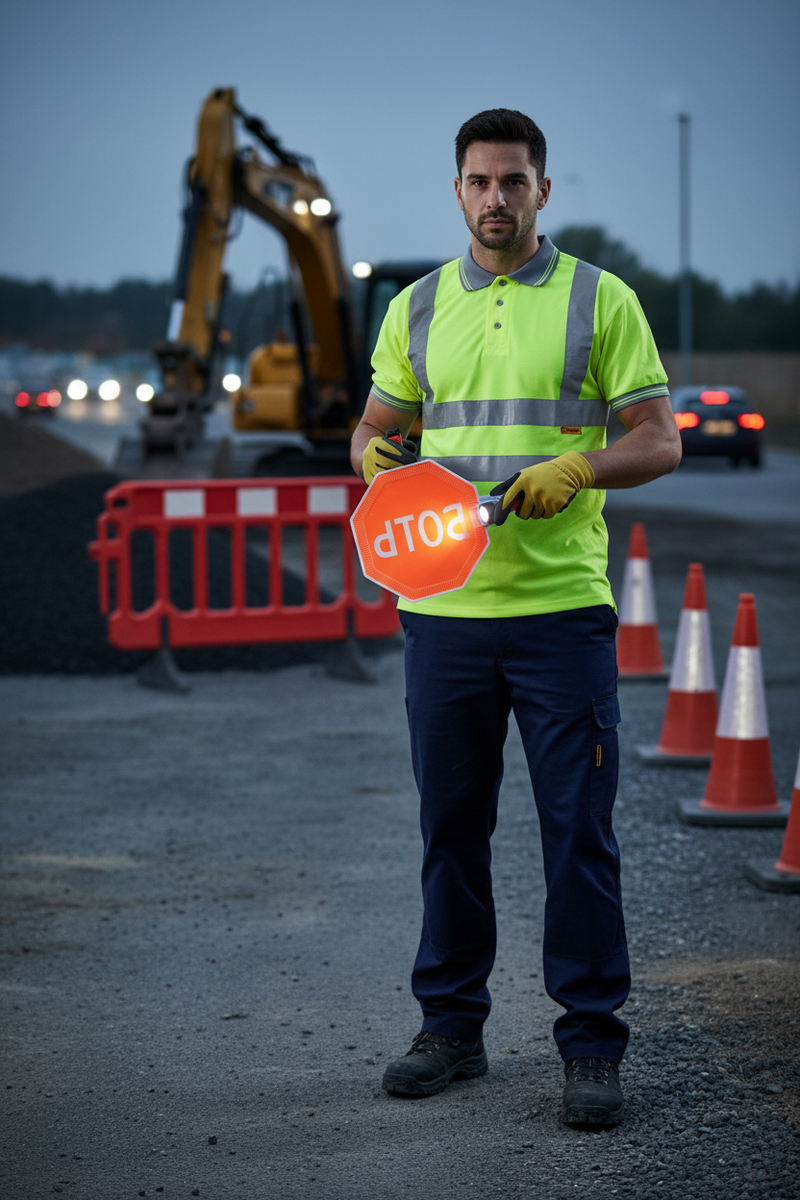 Dark Slate Gray High-Visibility Short Sleeved Polo Shirt - Yellow
