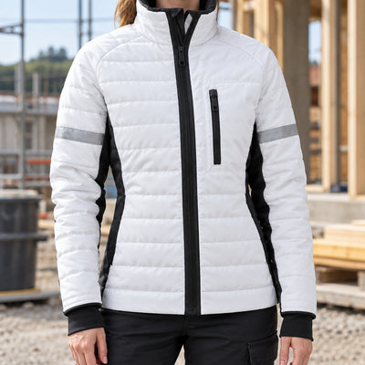 Women's Insulated Work Jacket with Stretch Panels - White/Black