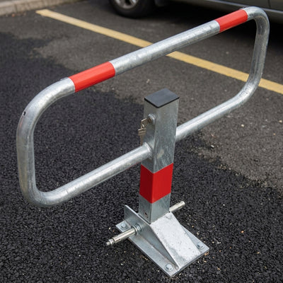 Drop Down Frame Parking Post 68mm Galvanised Steel with Red Bands