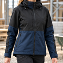 Women's Waterproof Work Jacket with Adjustable Hood - Navy/Black