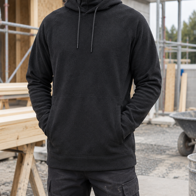 Lightweight Micro Fleece Hoodie with Raglan Sleeves - Black