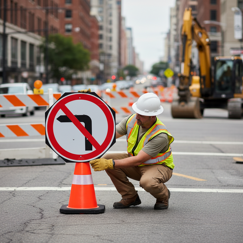Dark Gray Premium No Left Turn 750mm Circle Cone Sign for Road Safety