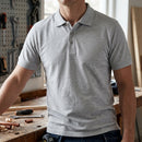 Classic Cotton-Blend Polo Shirt with Knitted Collar - Grey Melange