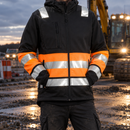 Hi-Vis Class 1 Full Zip Hoodie Handwarmer Pockets Black/Orange