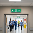 Light Slate Gray Professional Fire Exit Down Left Arrow Sign - Compliance and Safety