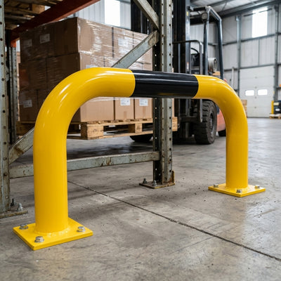 350 x 750mm steel collision protection guard yellow black