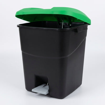 Pedal-operated food waste bin with A4 sticker