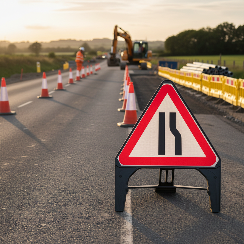 Dim Gray Right Turn Warning Sign 750mm - Heavy Duty Design