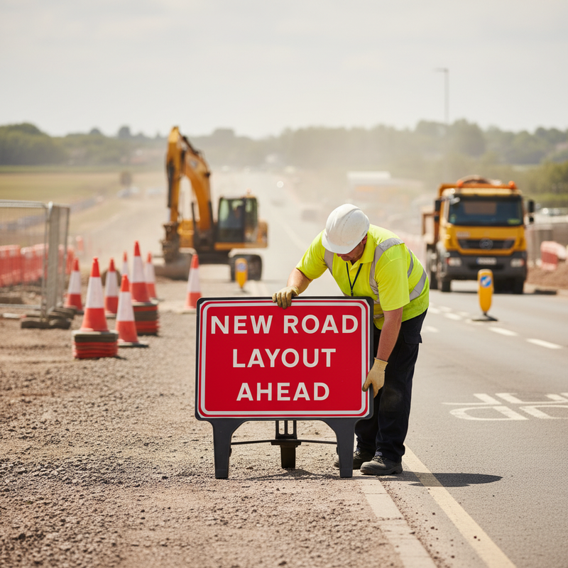 Gray Premium Road Layout Ahead Sign 1050x750mm for Safety