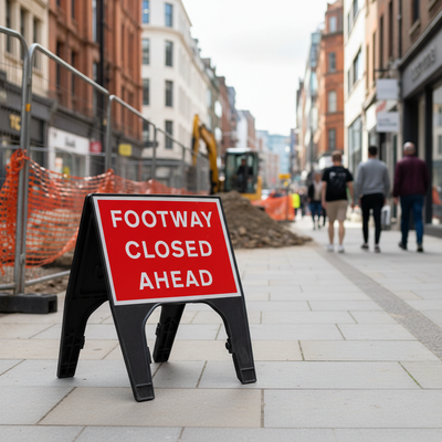 Footway Closed Ahead Sign - Heavy Duty 600 x 450mm Traffic Sign