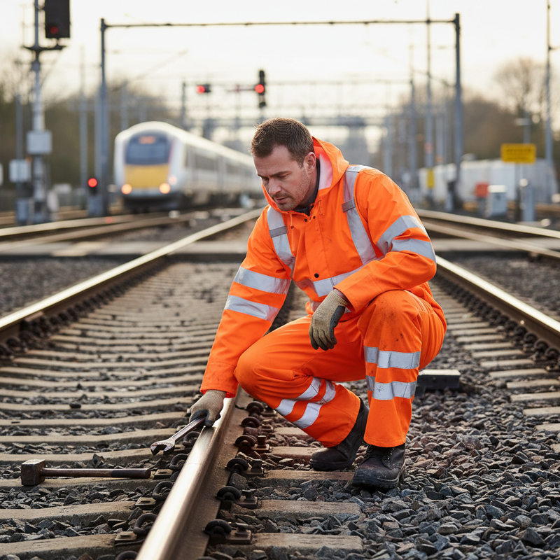 Light Slate Gray High-Performance Breathable Hi-Vis Orange Overalls for Rail Use