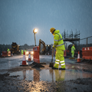 Slate Gray Premium Hi-Vis Waterproof Trousers with Fully Taped Seams for Maximum Protection in Orange & Lime/Yellow