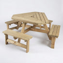 Triangle 6 seater picnic table, 60mm pine top, 50mm parasol hole (view 2)