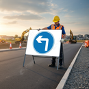 Dim Gray Left Turn Ahead Premium Metal Sign Face - 750mm for Traffic Control