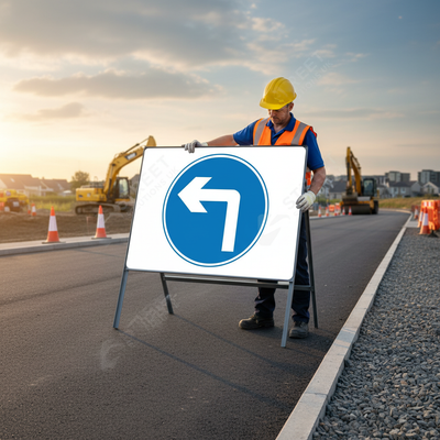 Left Turn Ahead Premium Metal Sign Face - 750mm for Traffic Control