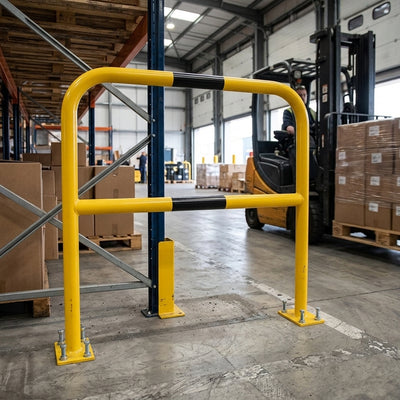 1000 x 1000mm floor mounting steel hoop guard yellow/black