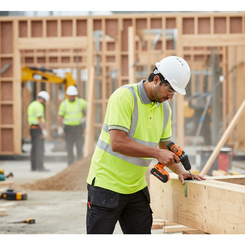 Rosy Brown Short Sleeve High-Visibility Polo Shirt - Vibrant Yellow