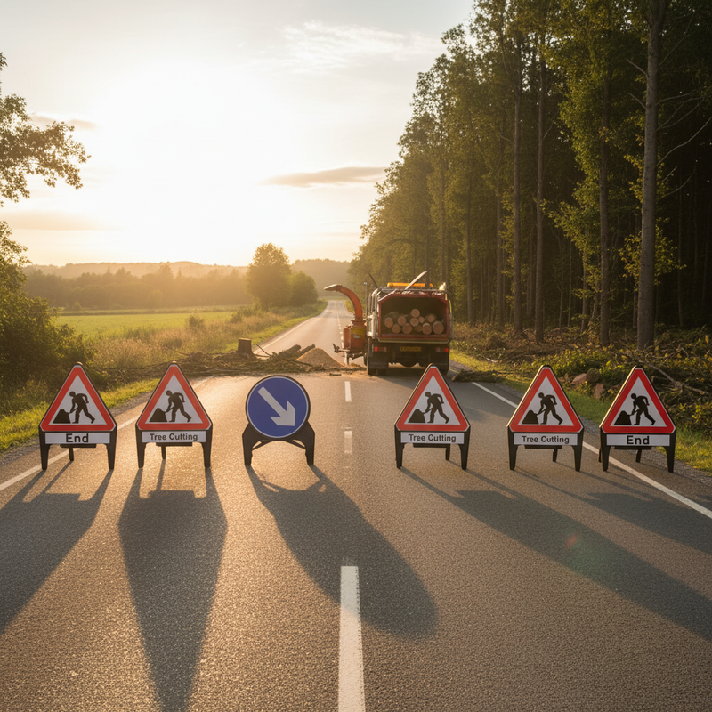 Dark Olive Green Premium Traffic Management Signs Kit for Tree Cutting Safety