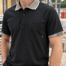 Short Sleeve Polyester Polo Shirt with Chest Pocket - Black (view 2)