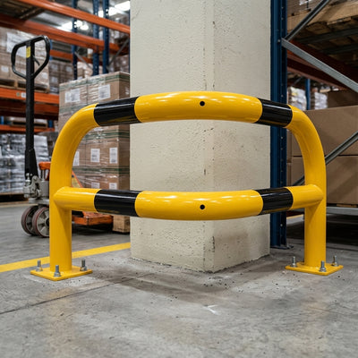 580 x 580 x 430mm angled corner safety barrier steel yellow