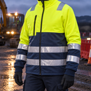 Hi-Vis Class 2 Full Zip Work Jacket - High-Vis Yellow/Navy