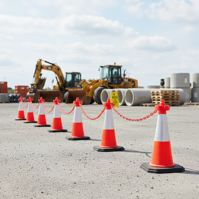 Premium Cone Chain Barrier Kit - 5 x 1m Cones, 5 Chain Holders, 5 Chains