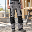 Grey/Black Loose Fit Flexible Work Trousers with Tool Storage