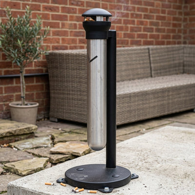 Stand-alone cigarette disposal bin, 1500-butt capacity, stainless steel