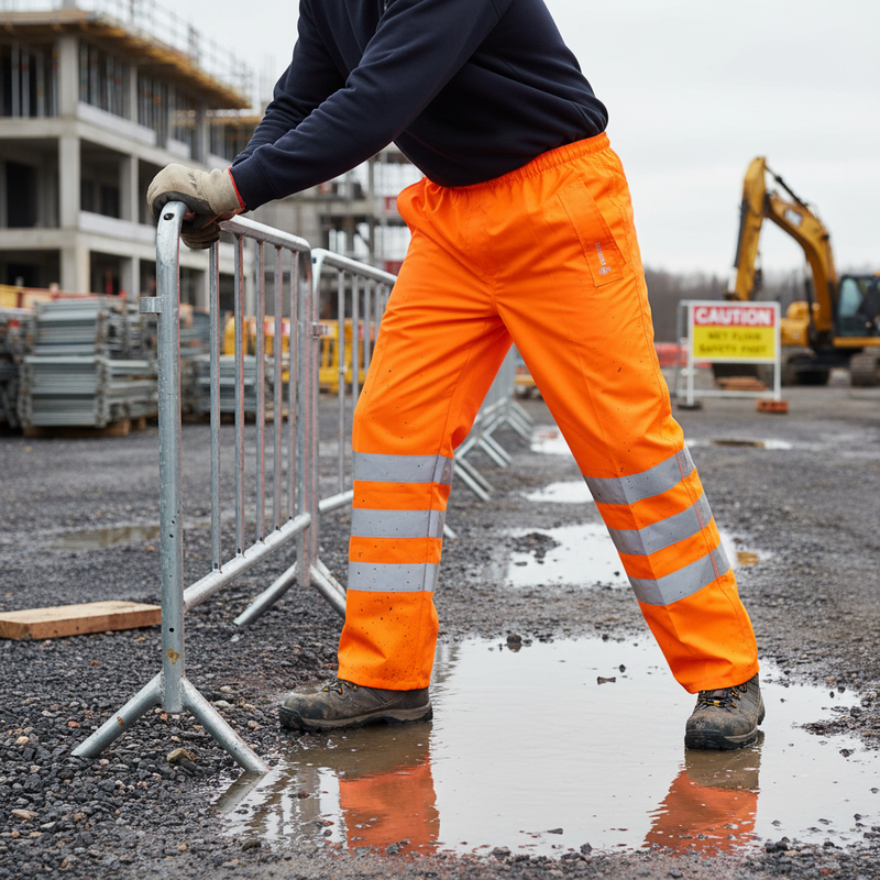 Slate Gray Premium Hi-Vis Waterproof Breathable Trousers - Orange