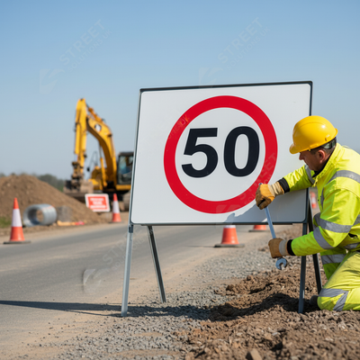 Premium 50mph Metal Sign Face - 750mm for Traffic Control