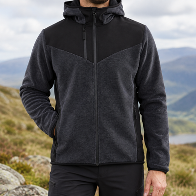 Dark Grey/Black Hooded Fleece Jacket with Reinforced Panels