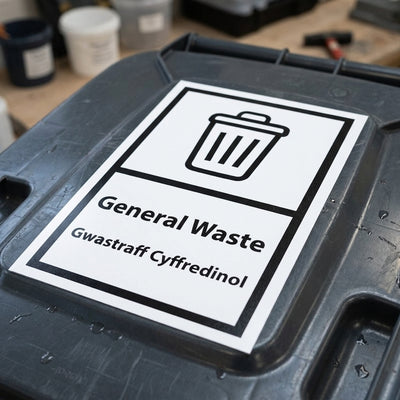 A4 bilingual Welsh and English bin sign with self-adhesive backing