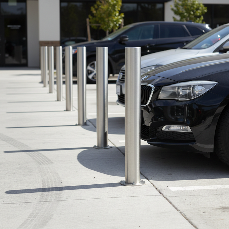 Light Gray Premium Round Stainless Steel Bollard 1000mm Above Ground for Safety