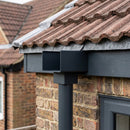 Aluminium Box Gutter Outlet 72×72mm to 135×100mm — RAL 7021 (in use)