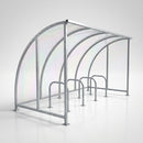 Curved bike shelter with perspex roof and steel frame (view 2)