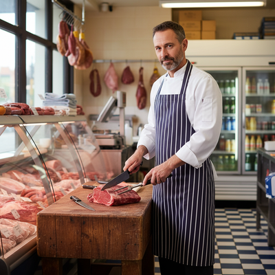 Premium Butchers Bib Apron 34" x 40" - Navy Blue and White