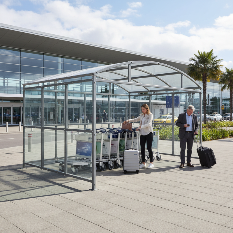 Gray Premium Waiting-Trolley Shelter with Clear PETG Cladding - 1m to 5m