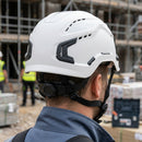 White Vented Work Helmet with Micro Peak and Wheel Adjustment