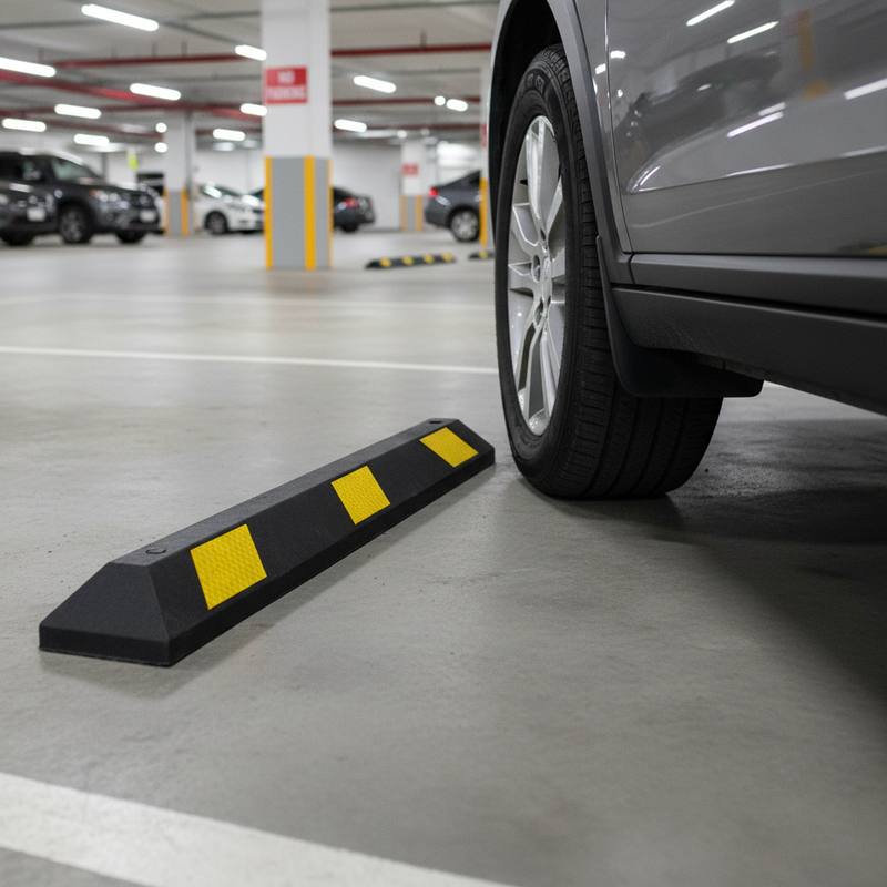 Light Slate Gray Heavy Duty Rubber Parking Stop with Reflective Markings - 550mm, 900mm, 1800mm