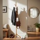 Premium Wooden Tri Leg Coat Stand with Triangular Base for Modern Storage - Available in White, Black, and Pine