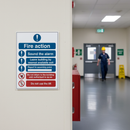 Gray 5-Point Fire Action Safety Sign - Essential Emergency Guidance