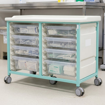 Steel Low Level Double Column Tray Trolley – 757mm, 8 Trays