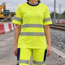 Women's Short Sleeve Flame Resistant Hi-Vis Top - Yellow/Navy